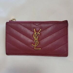 Yves Saint Laurent Burgundy Quilted Card Holder